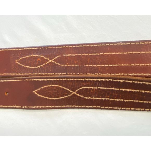 Lucky Brand Belt Mens 32 Medium Rugged Chestnut Brown Leather Contrast Stitch - Picture 10 of 15
